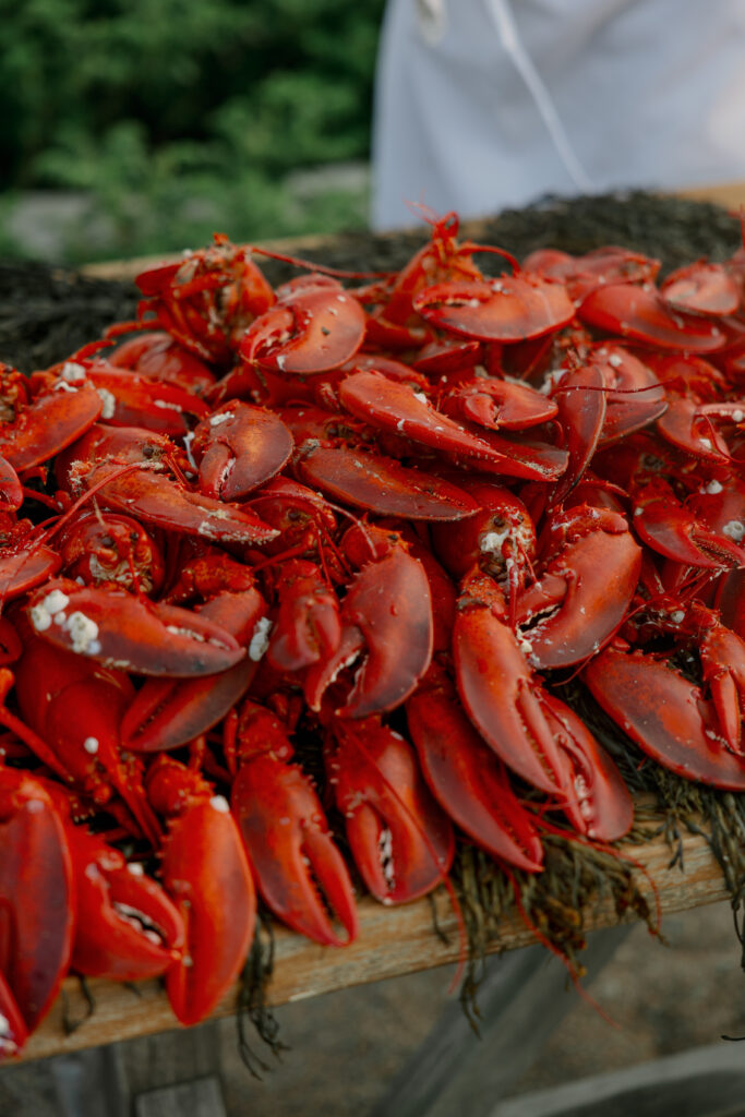 Lobster bake set up for a Maine wedding rehearsal dinner