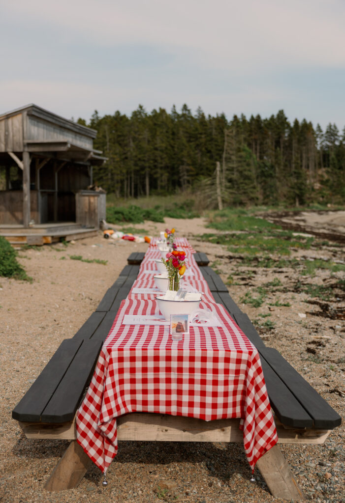 Maine wedding table scape and lobster bake